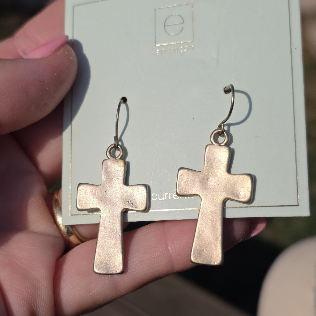 Gold Matte Cross Earrings